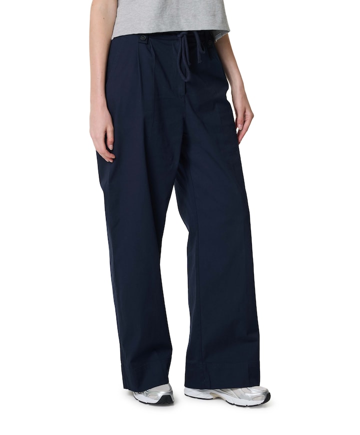Geweven met strikkoord dames broek blauw