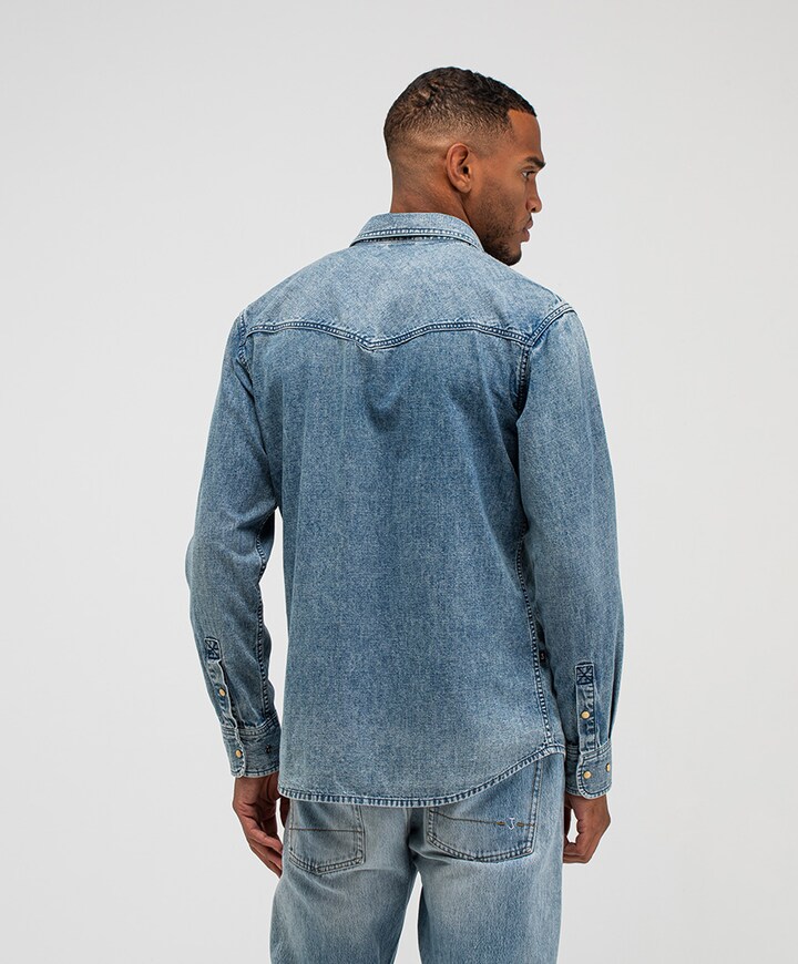 Heren overhemd lange mouw blauw