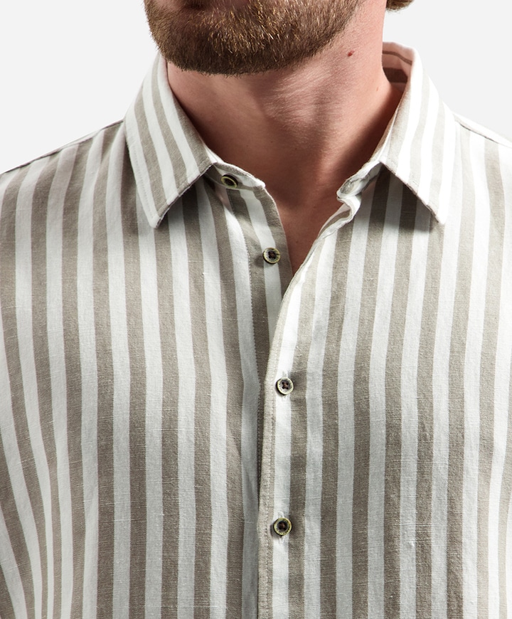 Heren overhemd lange mouw beige