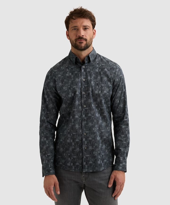 Heren overhemd lange mouw blauw