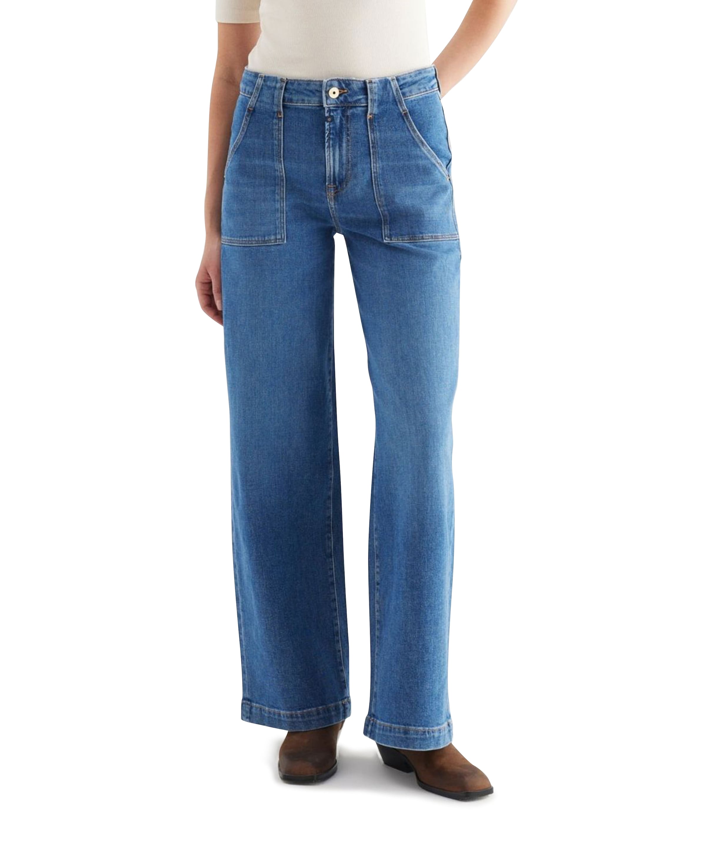 high waist wide leg dames jeans blauw