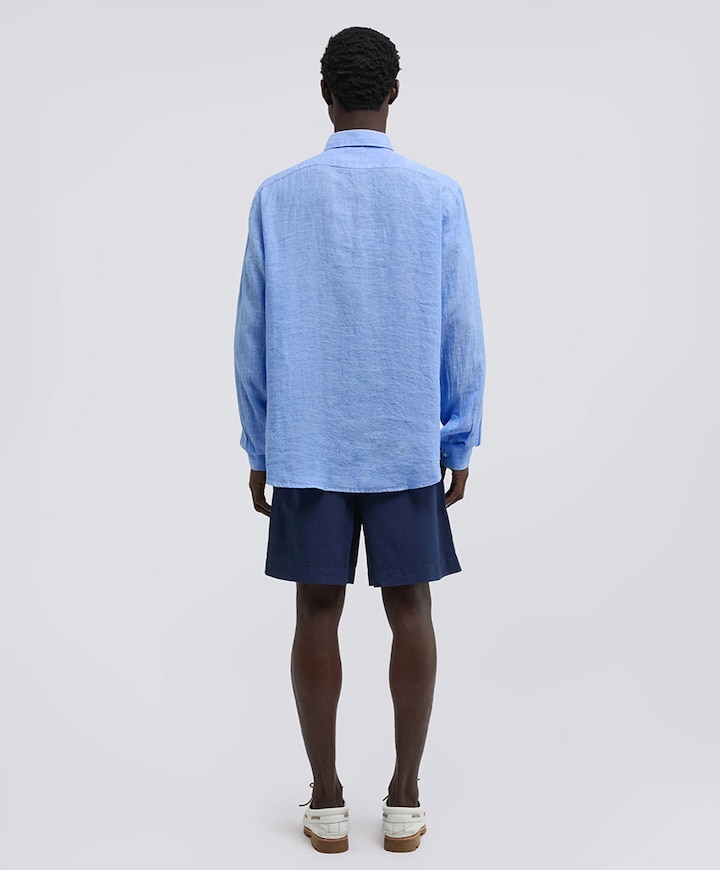 Heren overhemd lange mouw blauw