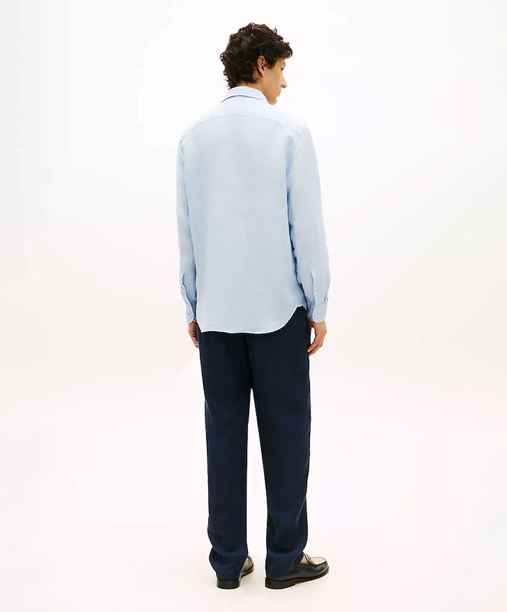 Heren overhemd lange mouw blauw