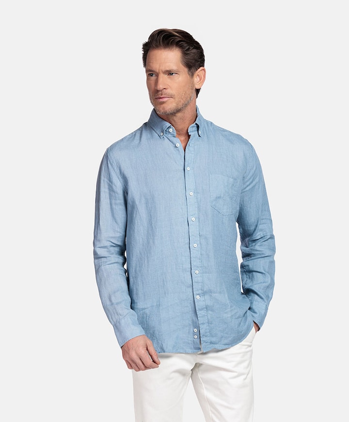Heren overhemd lange mouw blauw