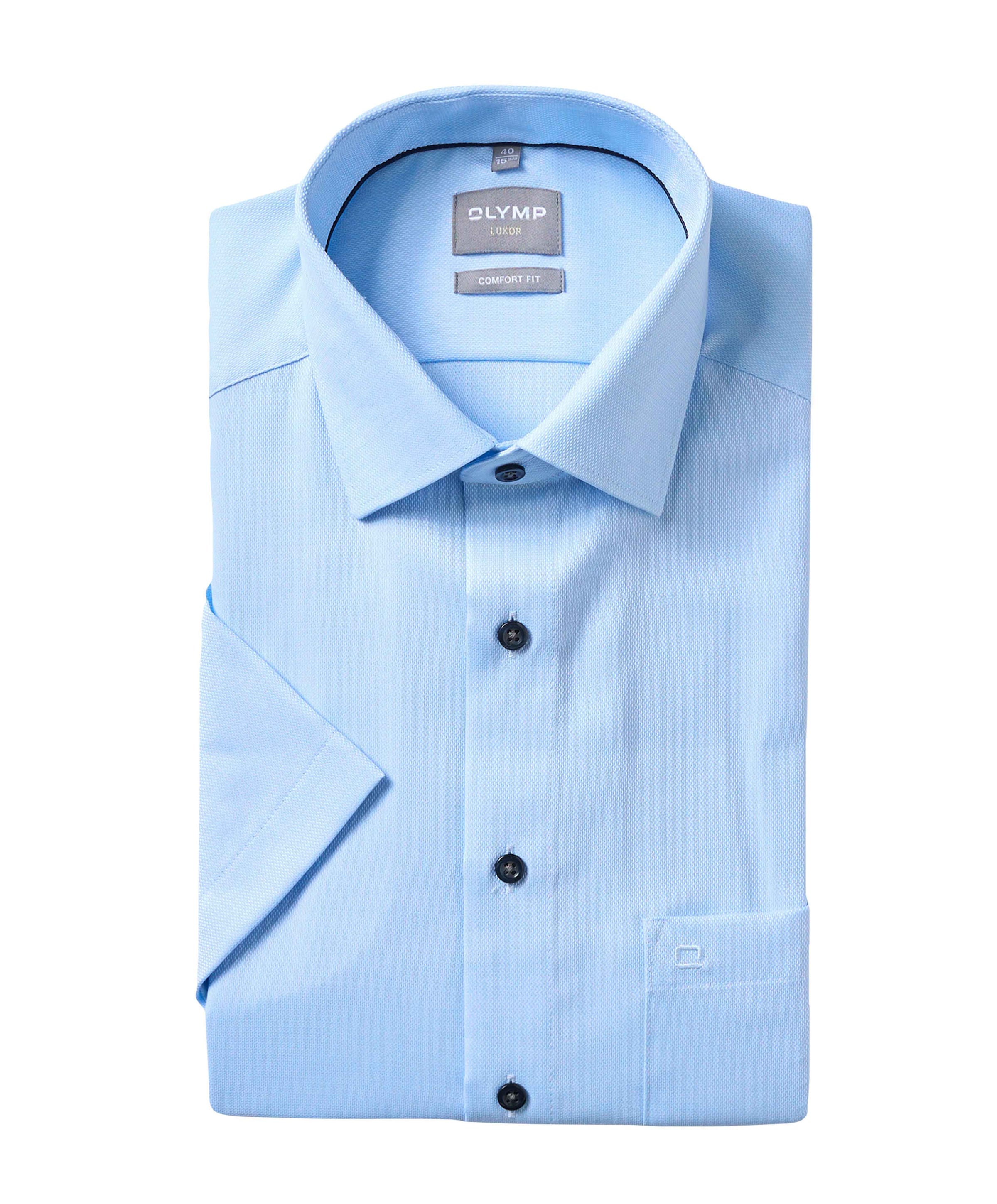 Heren overhemd korte mouw blauw