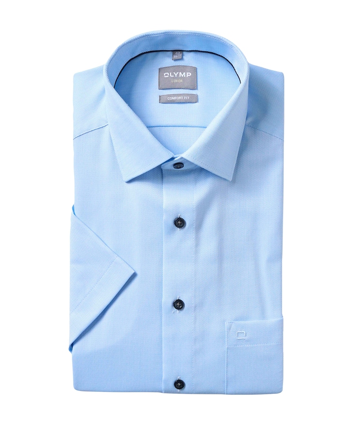 Heren overhemd korte mouw blauw