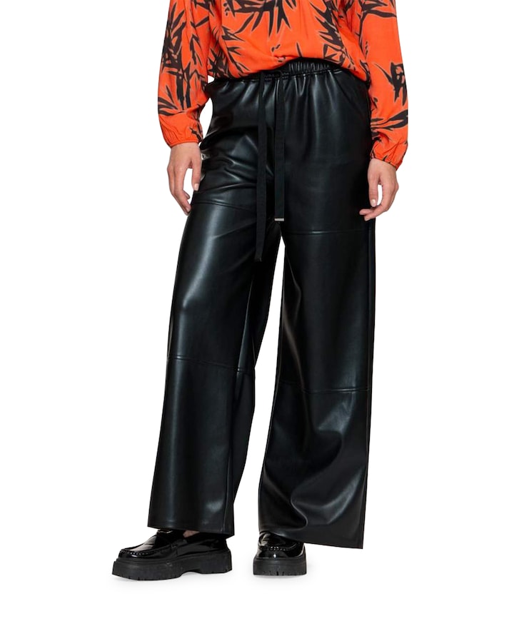 PU wide leg broek zwart