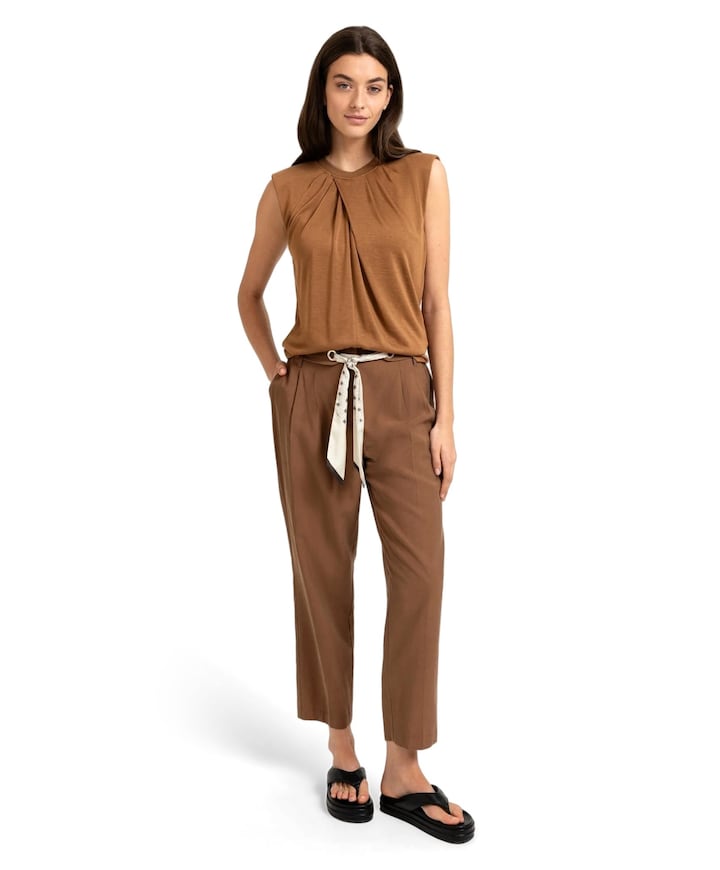 High-waist met sj dames broek bruin