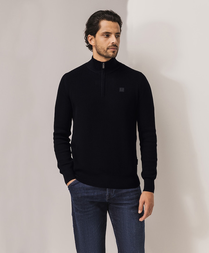 Heren trui met rits blauw