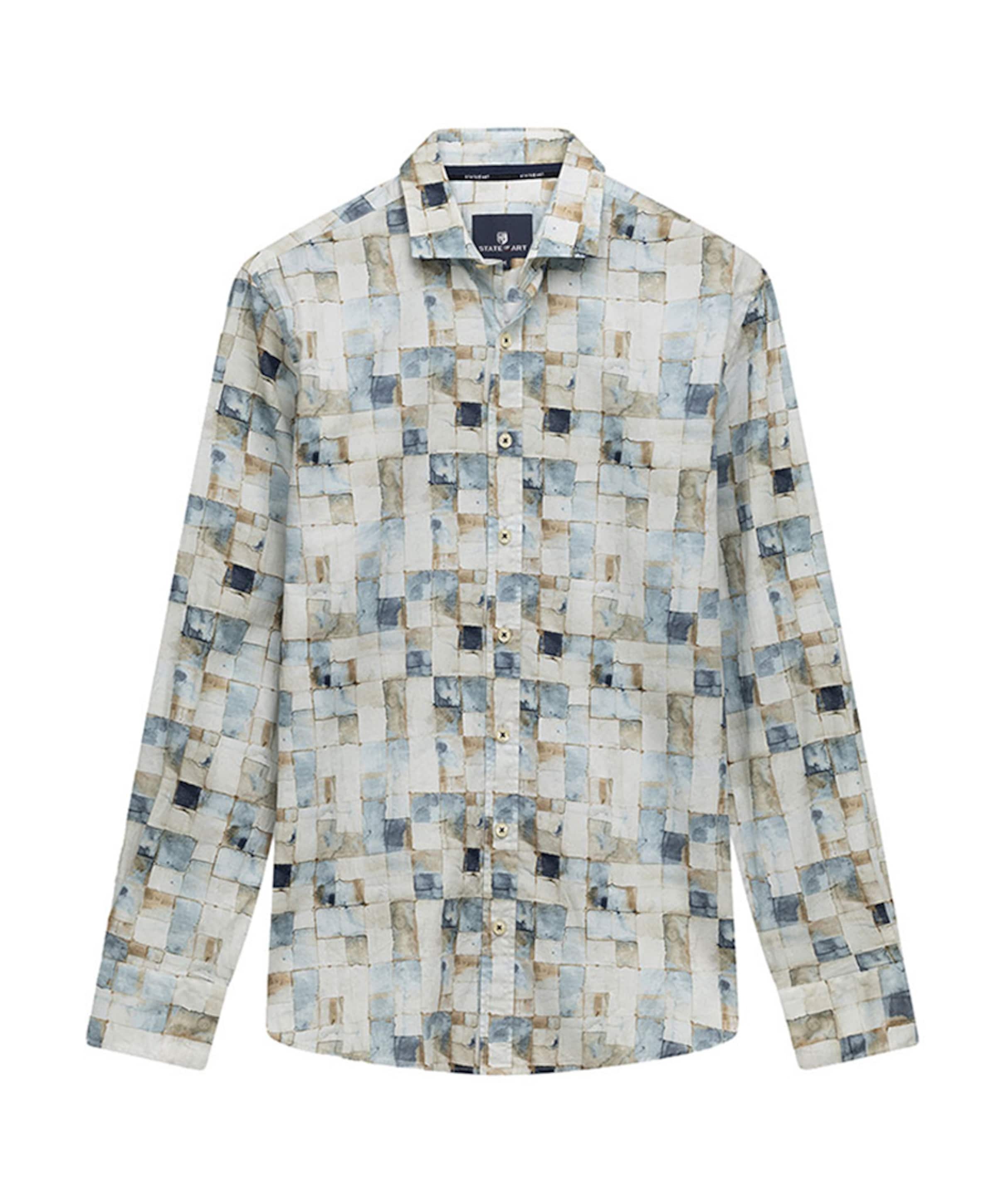 Heren overhemd lange mouw blauw