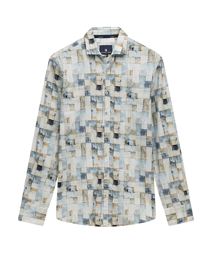 Heren overhemd lange mouw blauw