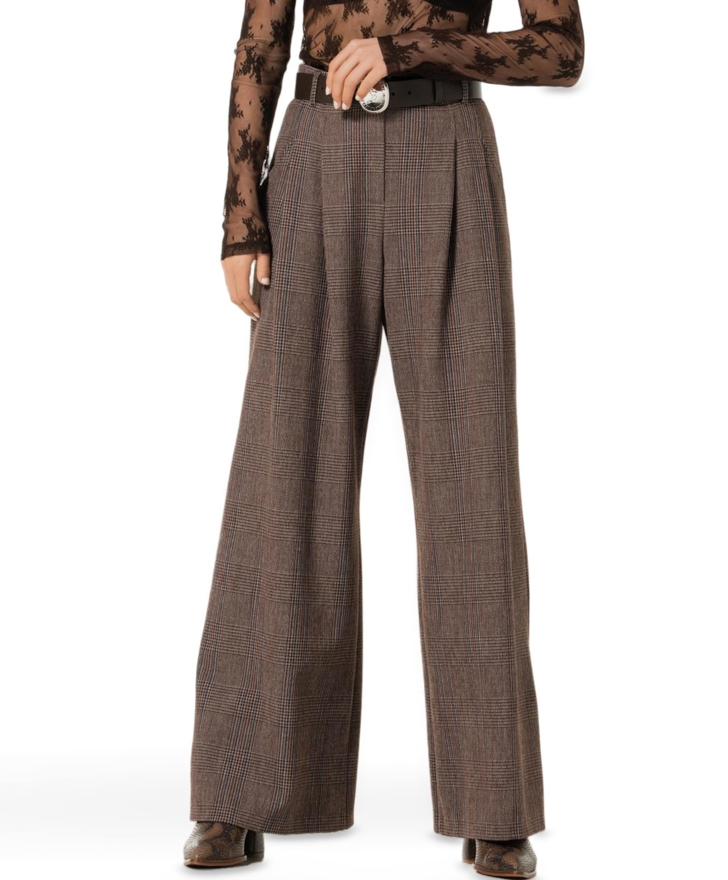 Viscose mix-geruit-plooi dames pantalon bruin