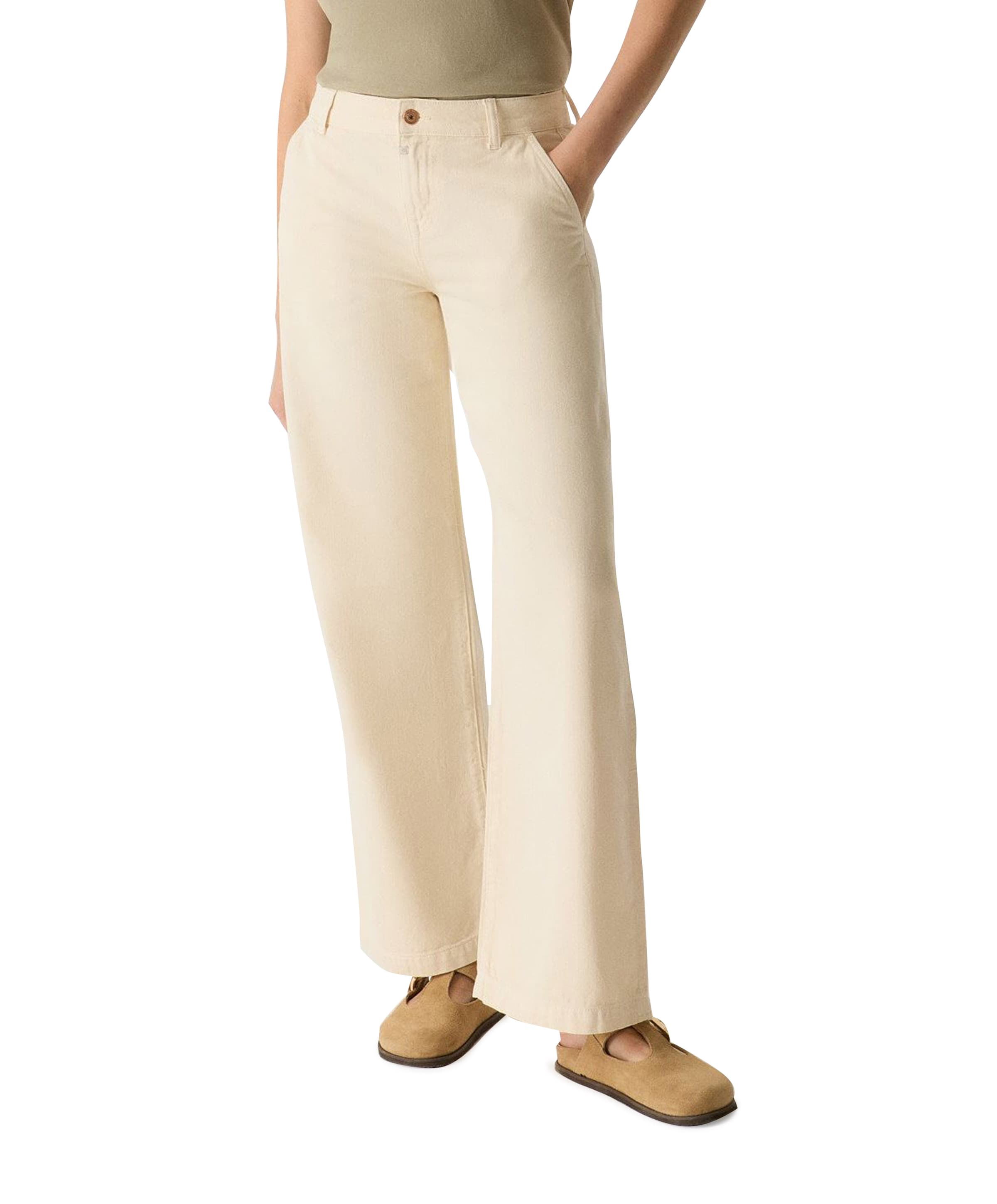wide leg chino dames jeans beige