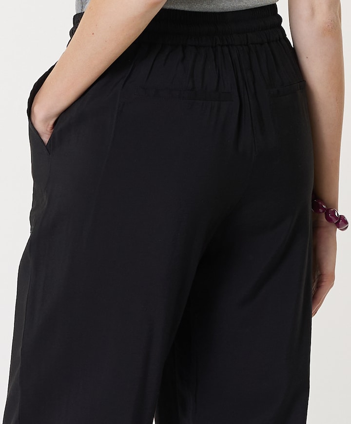 Crinkle modal dames broek zwart