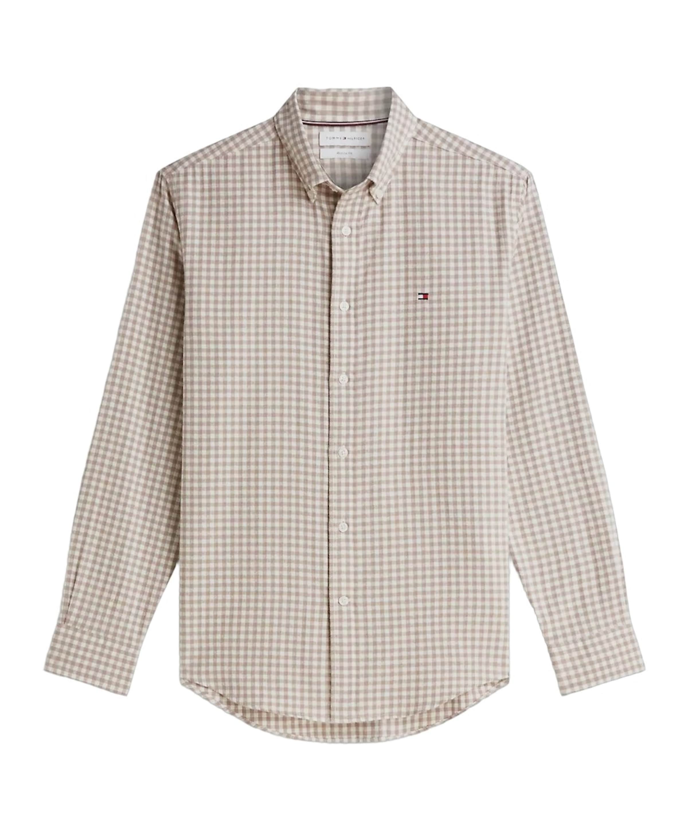 Heren overhemd lange mouw beige