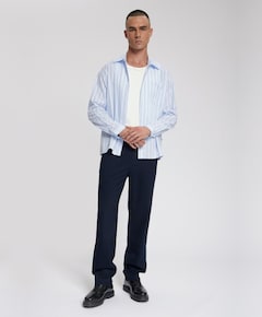 Heren overhemd lange mouw blauw