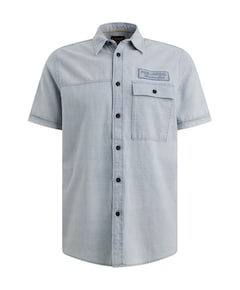 Heren overhemd korte mouw blauw