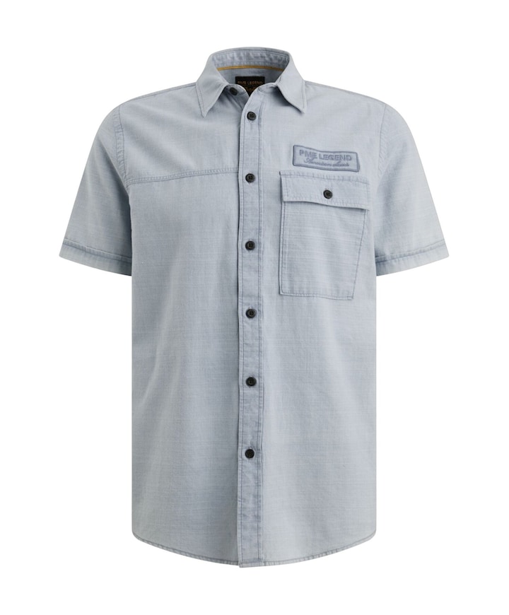 Heren overhemd korte mouw blauw