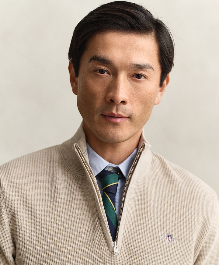 Heren trui met rits beige