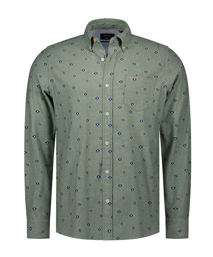 Heren overhemd lange mouw groen