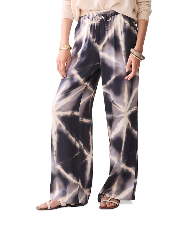 Tie dye viscose dames broek blauw