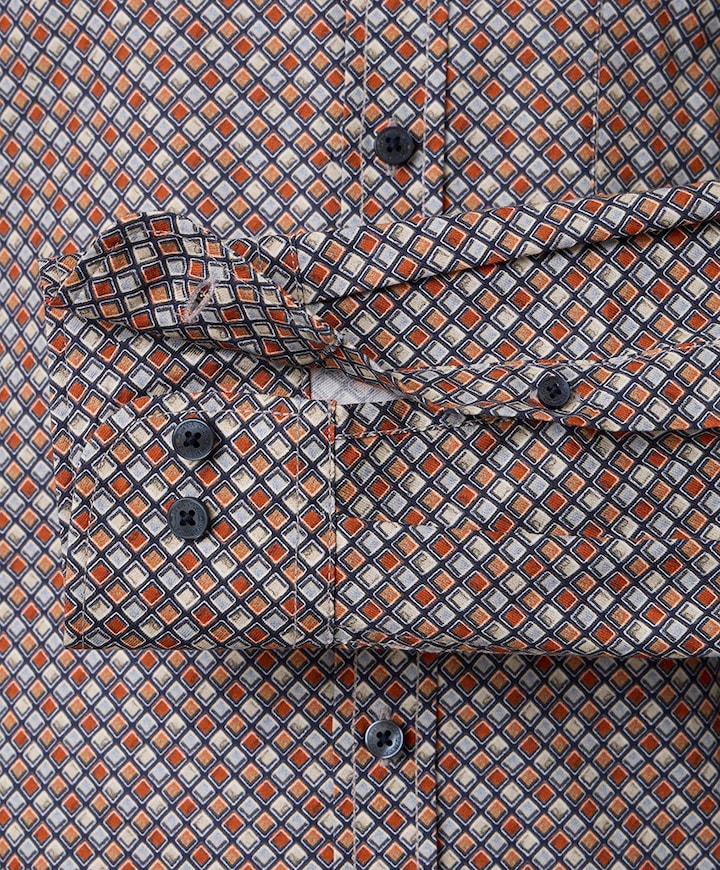 Heren overhemd lange mouw oranje