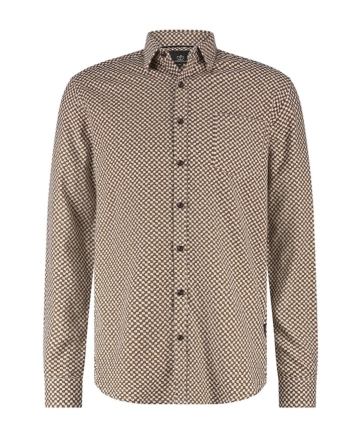 Heren overhemd lange mouw bruin