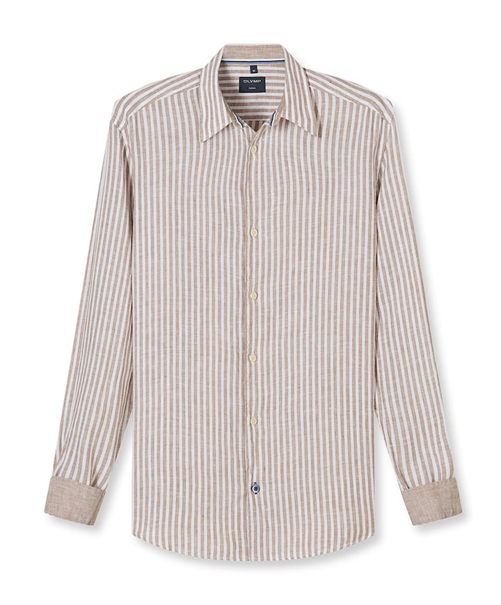 Heren overhemd lange mouw bruin