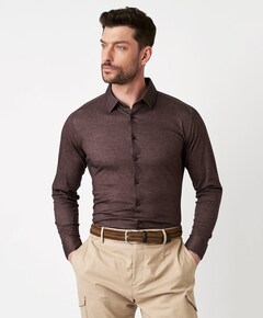 Heren overhemd lange mouw bruin