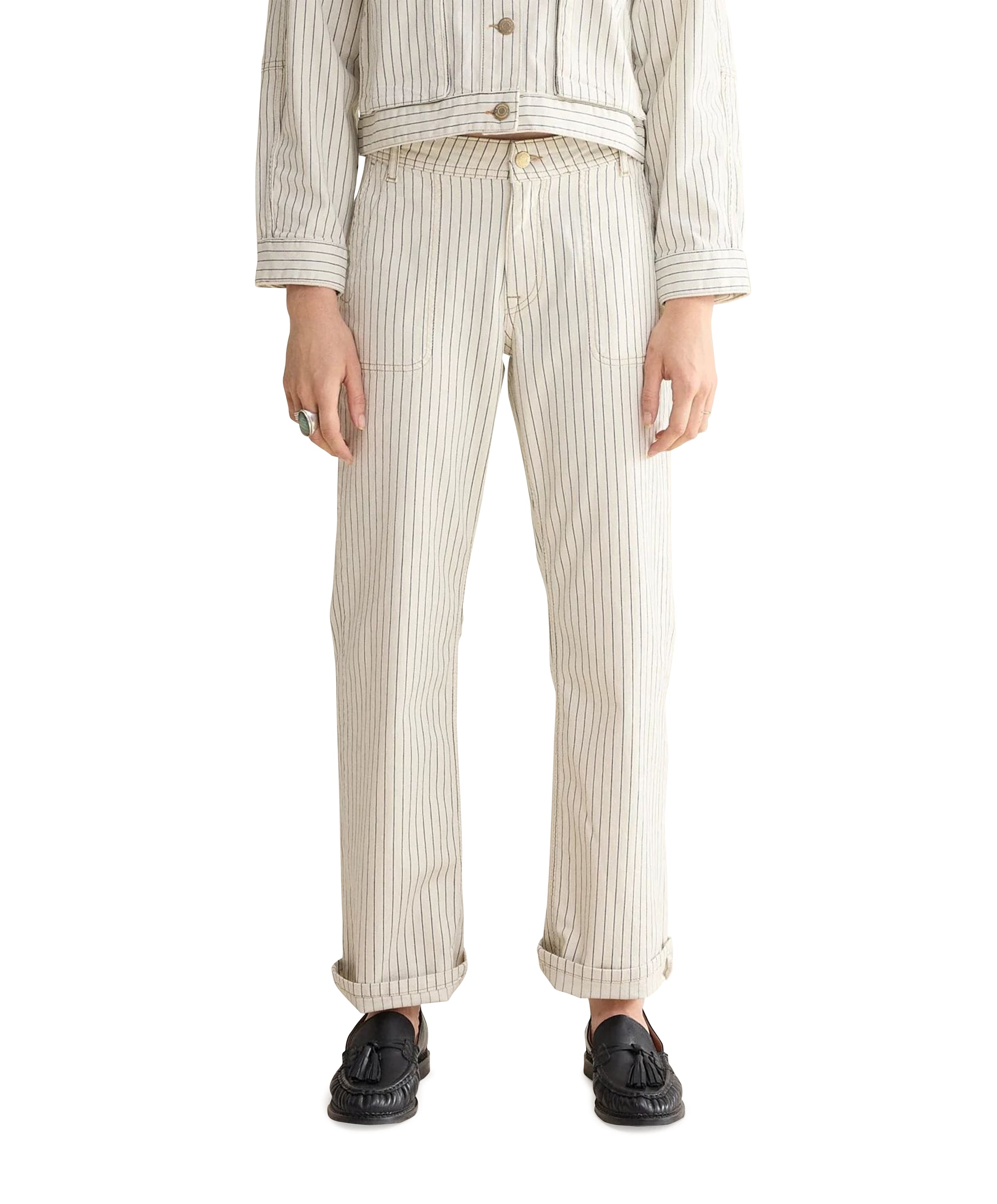 Straight pant Yarn dyed stripe dames jeans ecru