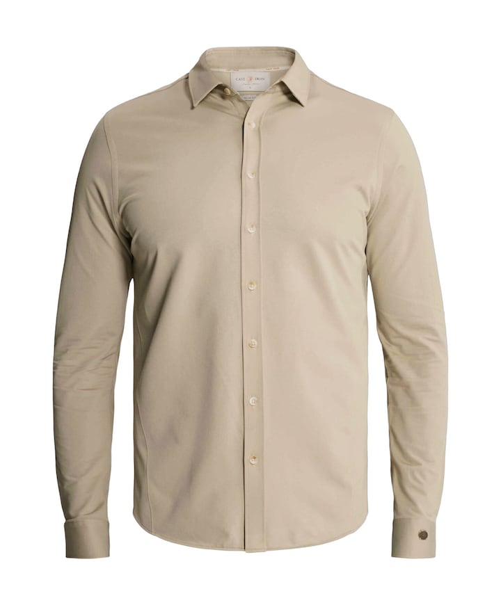 Heren overhemd lange mouw beige
