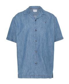 Heren overhemd korte mouw blauw