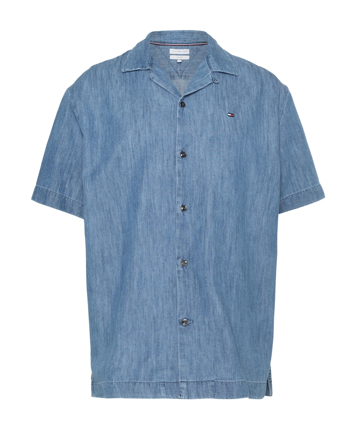 Heren overhemd korte mouw blauw